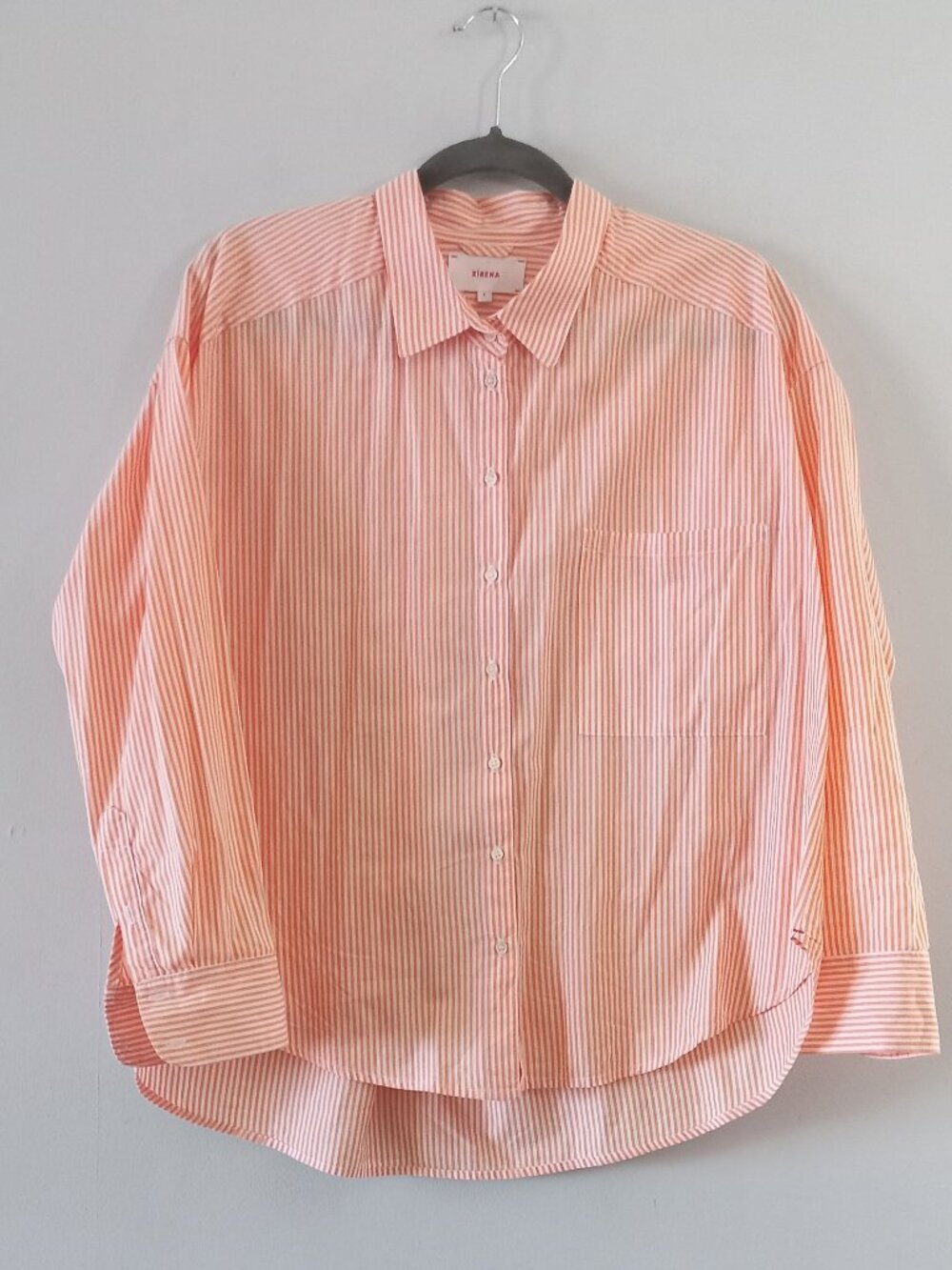 XIRENA orange and white striped 100% cotton button down shirt
